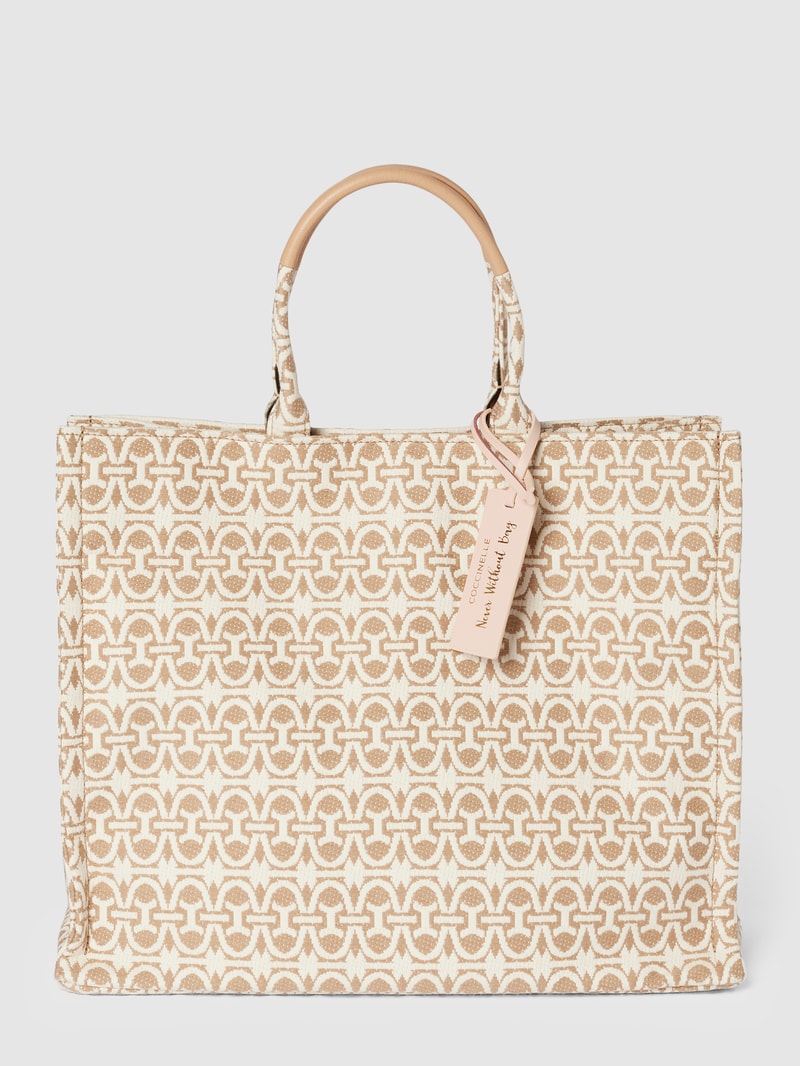 Tote Bag mit Allover-Muster Modell 'NEVER' in beige