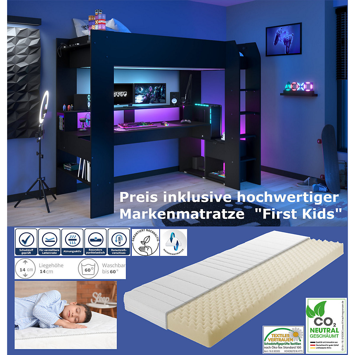 Hochbett Online 1 mit Matratze