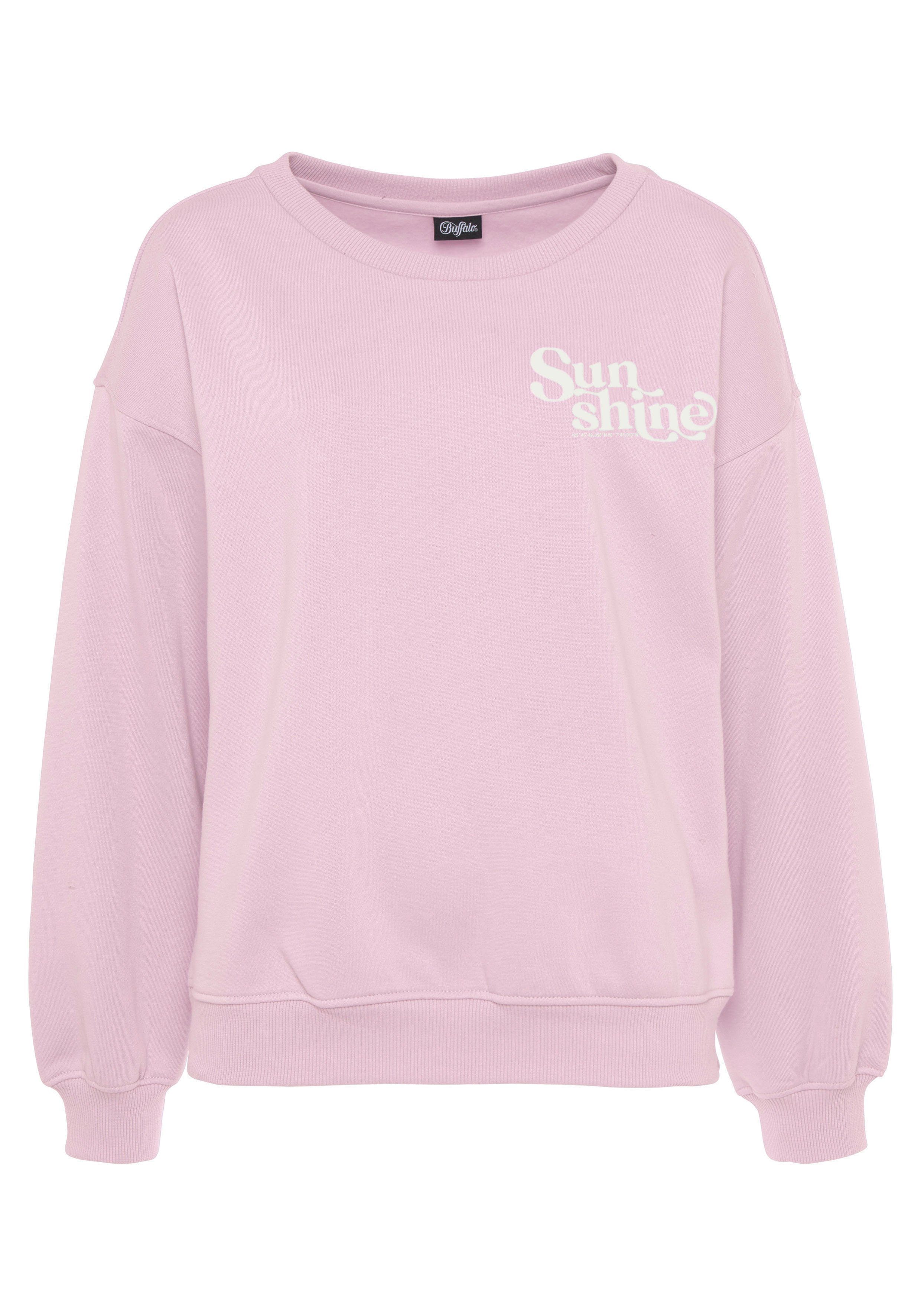 Buffalo Sweatshirt mit Rippbündchen und Sunshine Druck, Loungeanzug