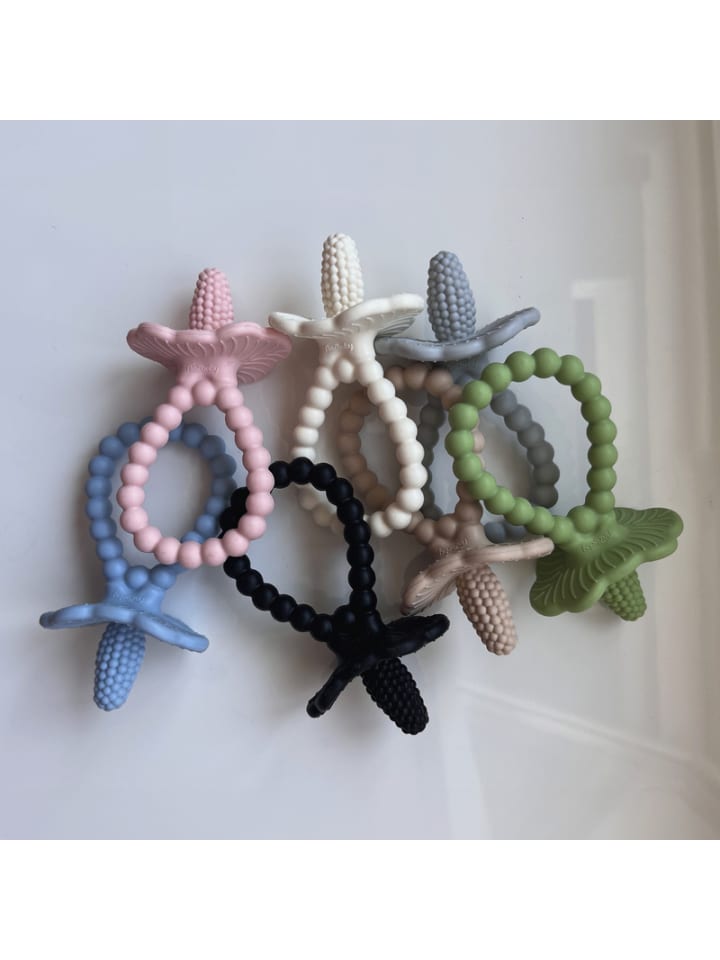 RaZbaby Baby Beißring Himbeere aus Silikon - Zahnungshilfe ab 3 Monaten in Karamell günstig kaufen onesize