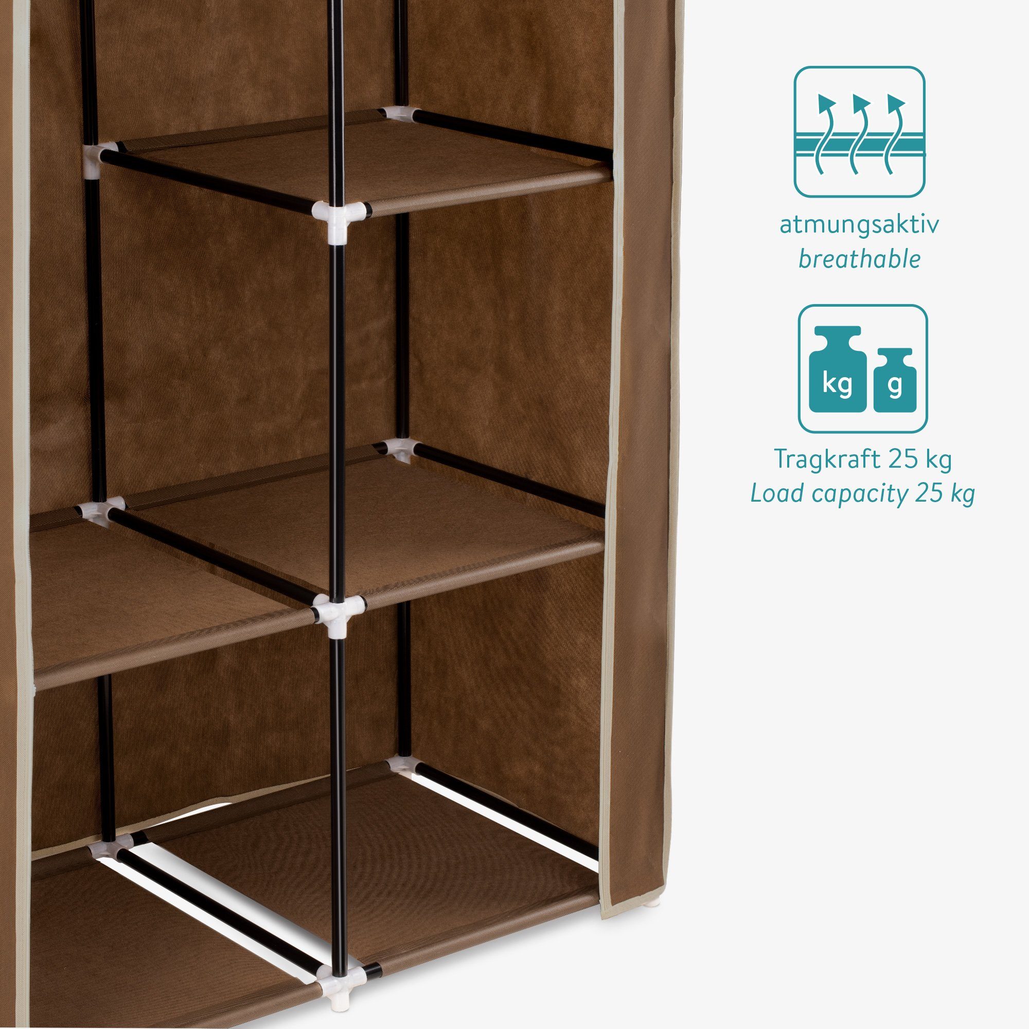 Navaris Stoffschrank Stoff Kleiderschrank - 88x170x45cm - faltbar aus Vlies