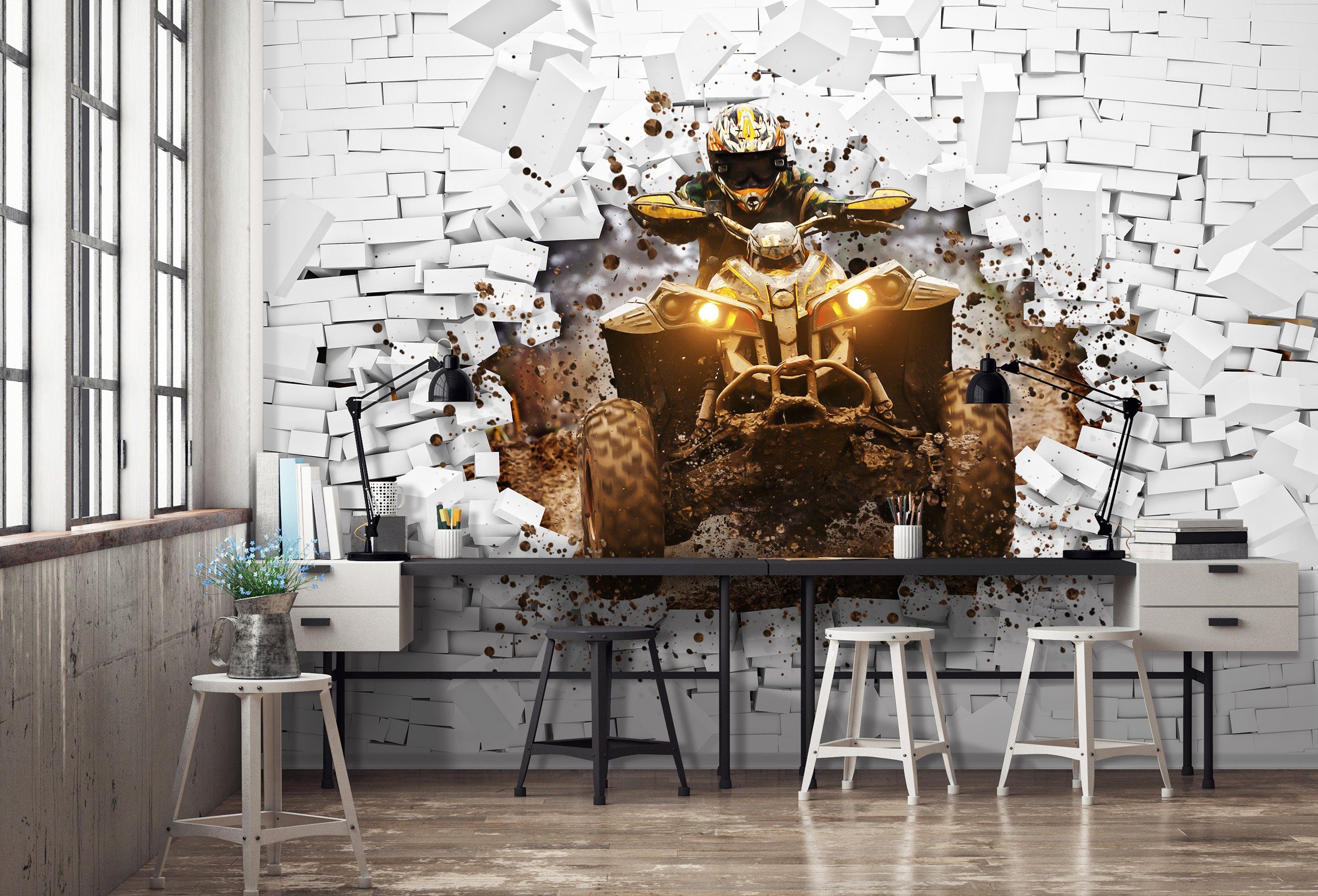 Wallarena Fototapete Kinderzimmer Jungen 3D EFFEKT Quad Motorrad Kinder Vlies Tapete für Jungenzimmer oder Babyzimmer Vliestapete Wandtapete Motivtapete, Glatt, 3D-Optik, Vliestapete inklusive Kleister