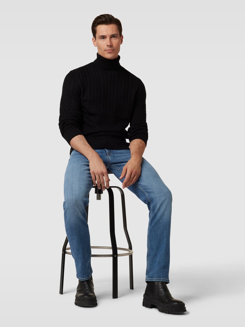 Rollkragenpullover mit Zopfmuster Modell 'Carlon' in schwarz