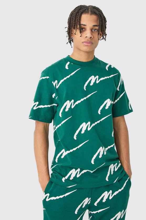 Man Signature T-Shirt und Jogginghosen Set mit Print