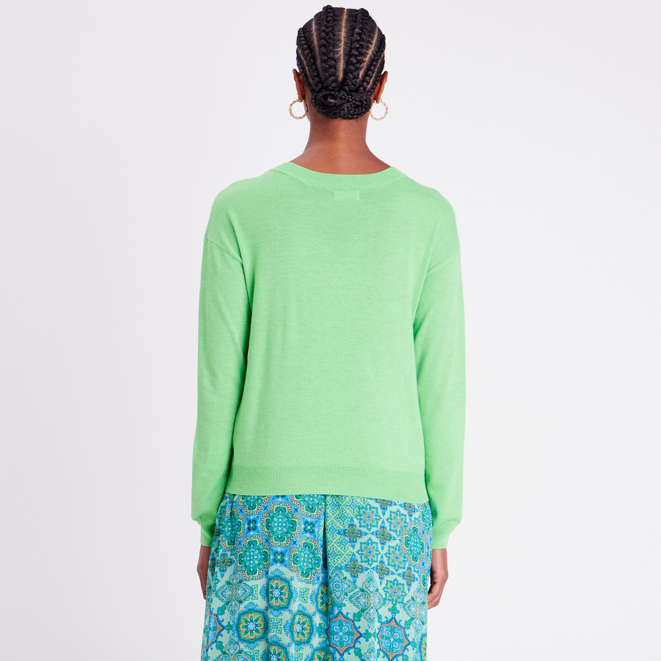 Pull col en V vert femme | Cache Cache