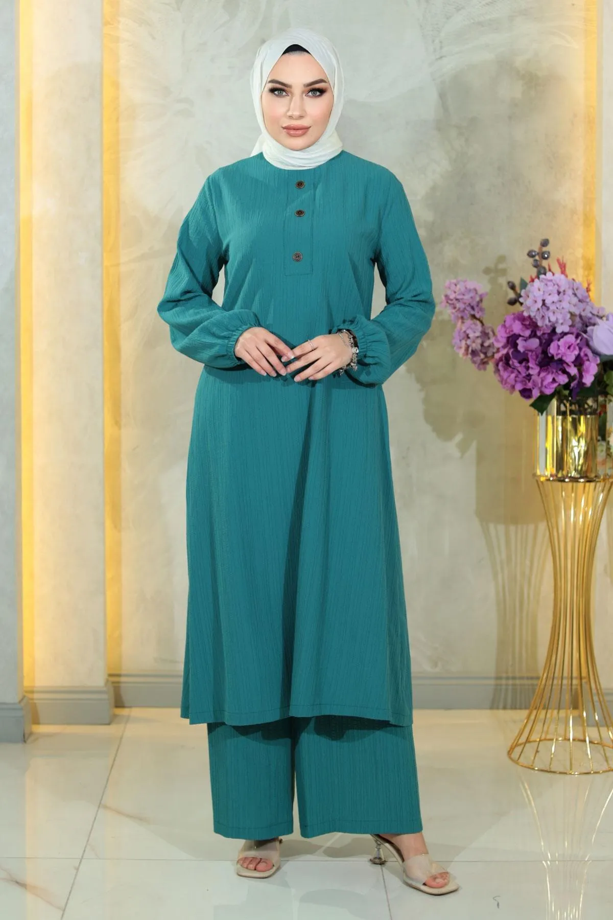 Modamihram  Geknöpftes Hijab-Set Türkis 10358