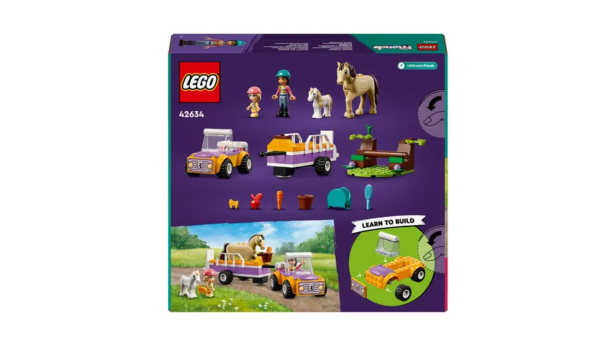 LEGO Friends 42634 Pferde- und Pony-Anhänger, Perde-Spielzeug mit Figuren