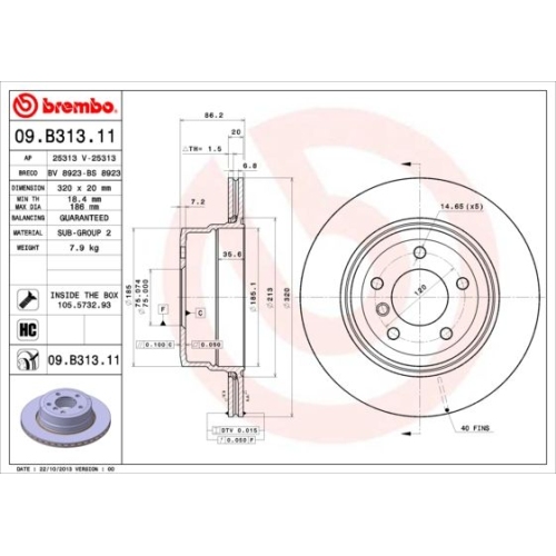 Bremsscheibe Brembo Hinterachse  1 Stück 09.B313.11 - ATU
