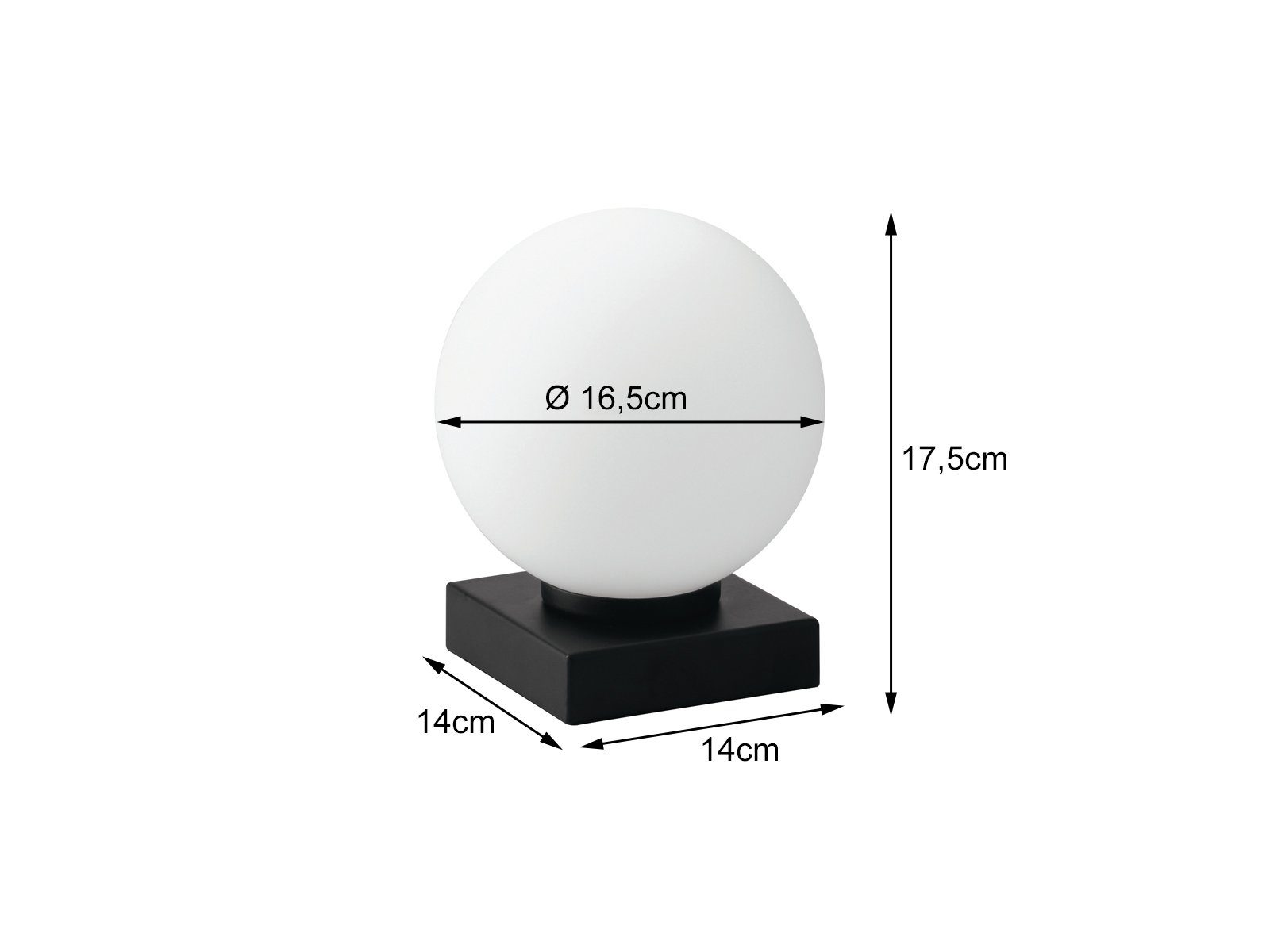 meineWunschleuchte LED Nachttischlampe, Dimmfunktion, LED wechselbar, Warmweiß, kleine Bauhaus Designer Lampe dimmbar mit Glas-kugel Schwarz H: 17,5cm