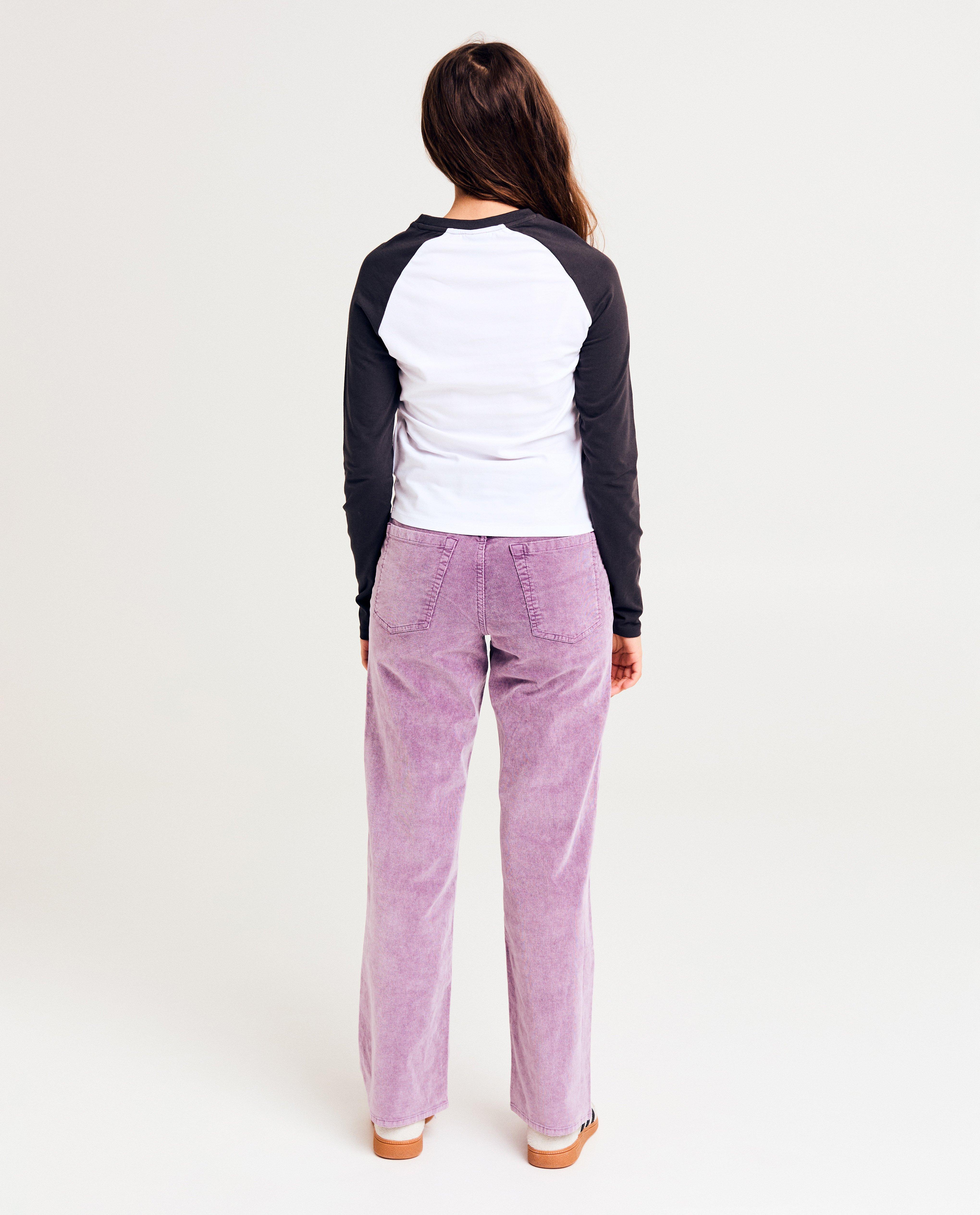 Pantaloni din catifea reiată Groggy Purple, croială dreaptă violet