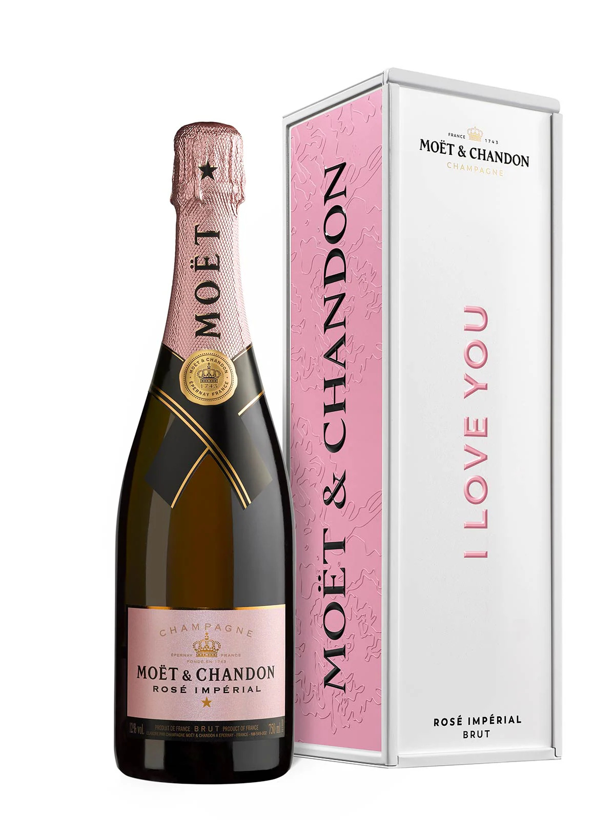 Moët & Chandon Rosé Impérial in „I Love You“  Geschenkbox aus Metall + 2 Gläser