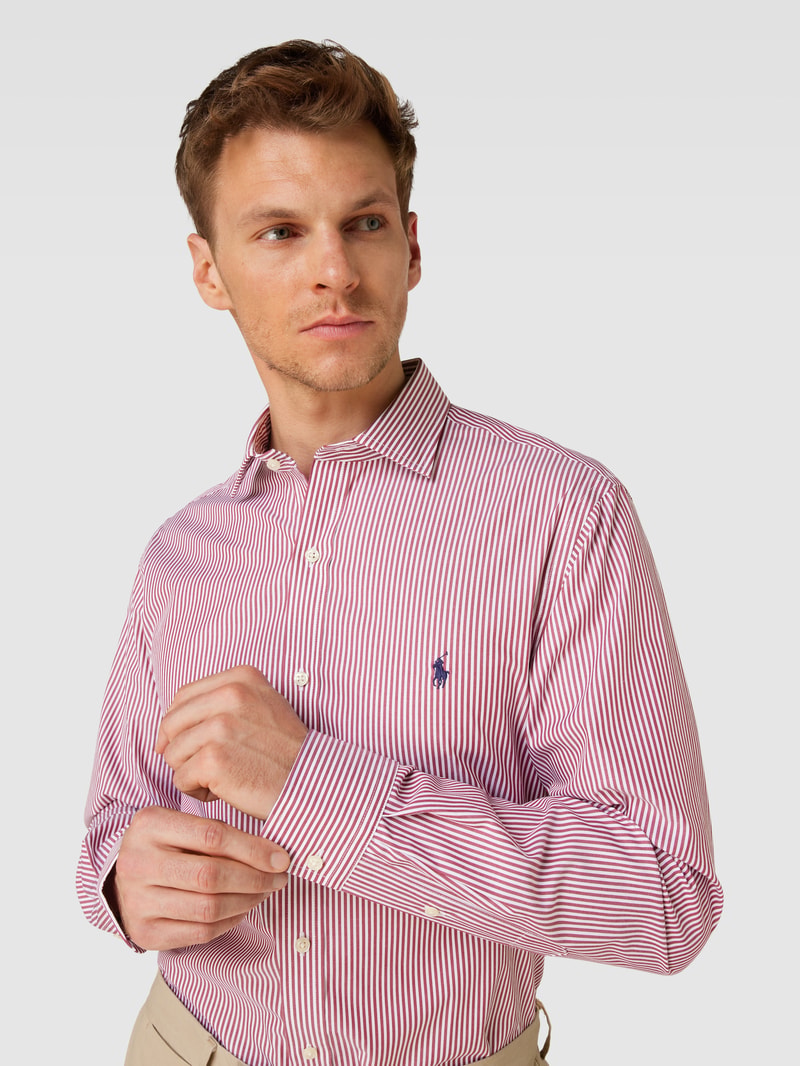 Slim Fit Business-Hemd mit Streifenmuster in rot