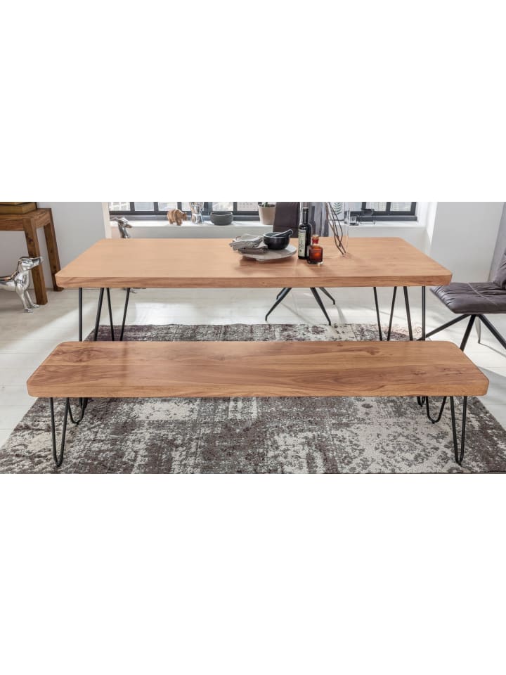 KADIMA DESIGN Sitzbank Massivholz | Landhausstil, Metallbeine, Verschiedene Größen in Beige günstig kaufen
