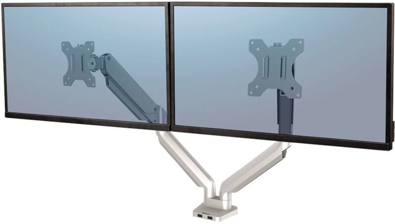 Fellowes Doppel Monitorarm 8056501 Höhenverstellbar Silber 2 USB-Anschlüsse