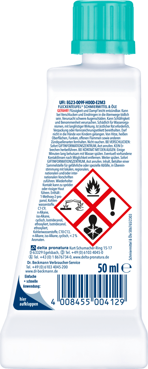 Fleckenentferner Fleckenteufel Schmiermittel & Öle, 50 ml