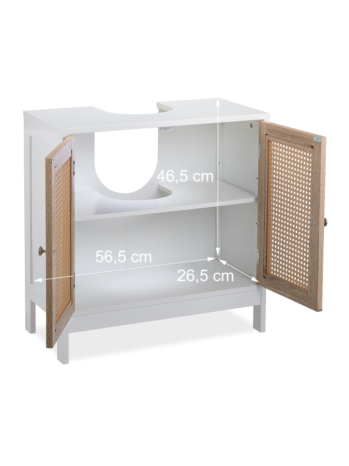 relaxdays Waschbeckenunterschrank in Weiß/ Natur - (B)60 x (H)61,5 x (T)30 cm günstig kaufen onesize