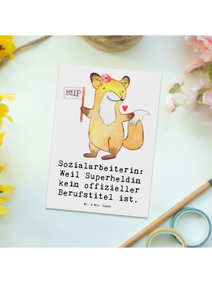Mr. & Mrs. Panda Postkarte Sozialarbeiterin Heldin mit Spruch in Weiß günstig kaufen onesize