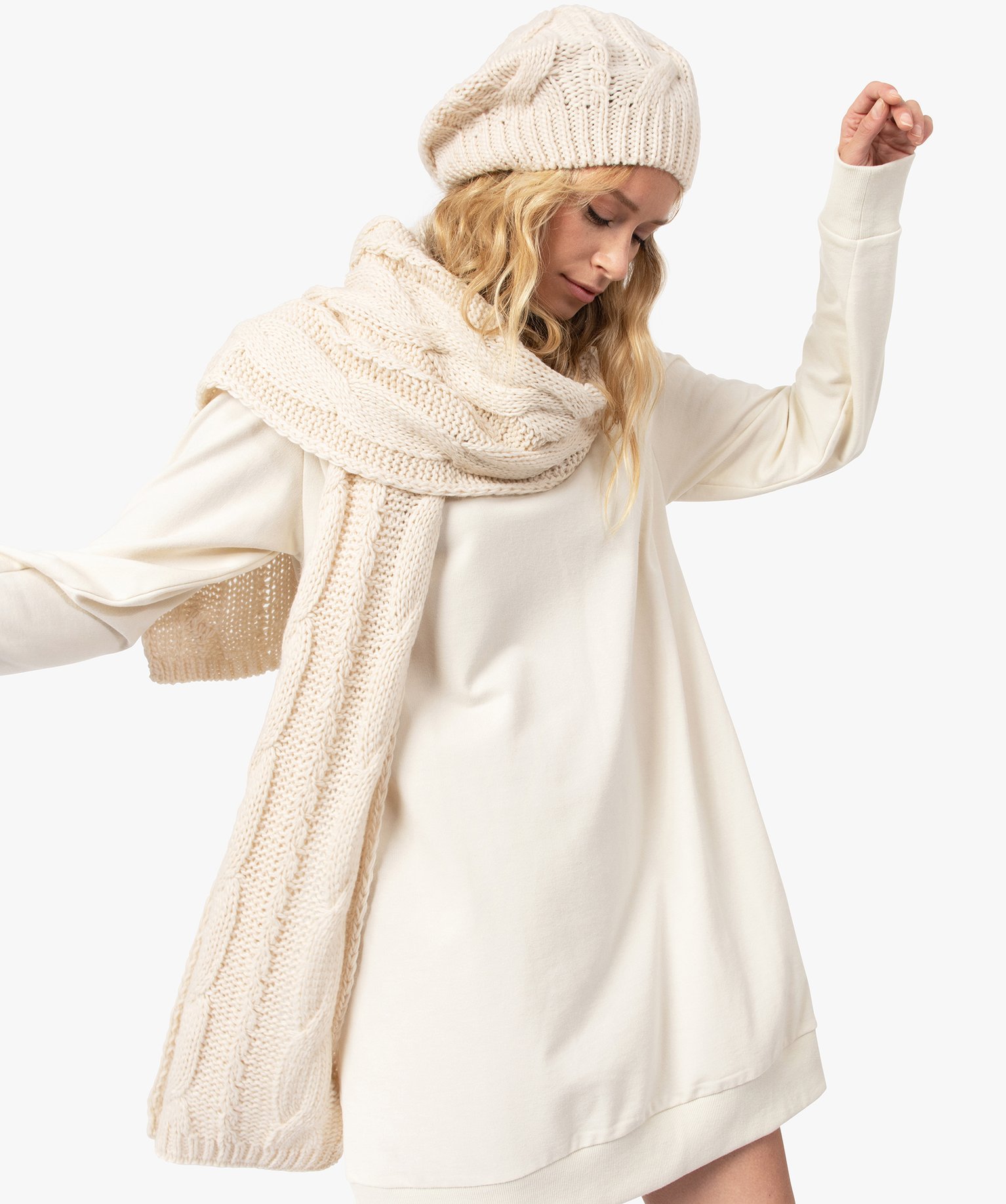 Echarpe femme en maille ctelée ecru | GEMO