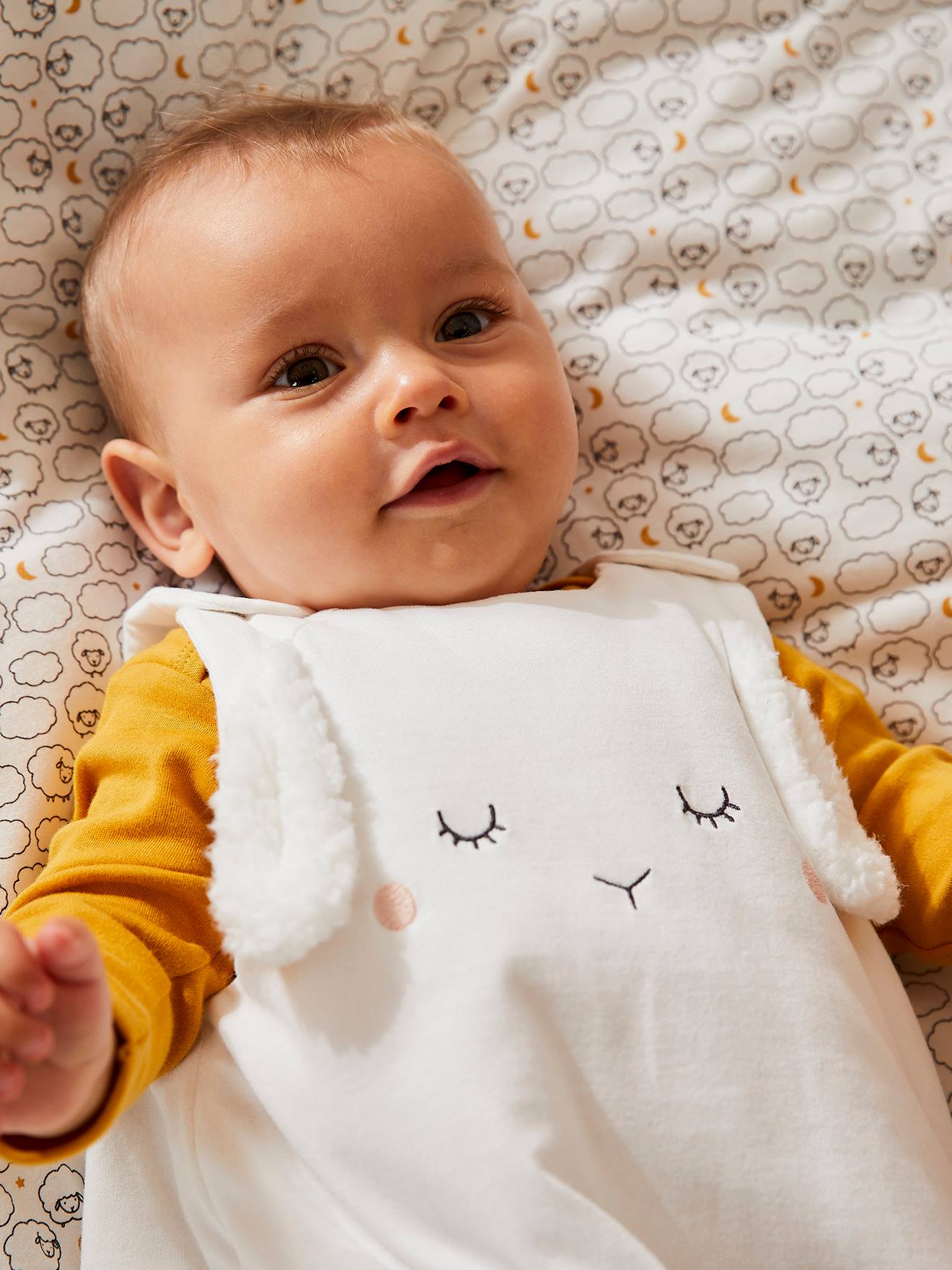 Vertbaudet Ärmelloser Baby Schlafsack SCHÄFCHEN Oeko Tex - wollweiß