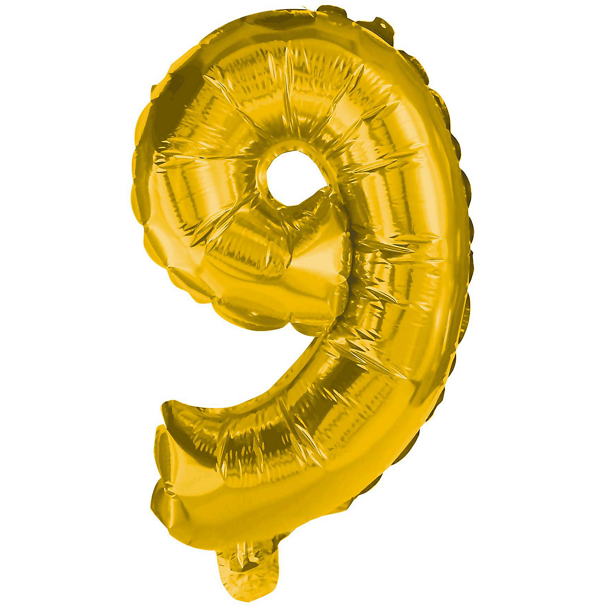 Folienballon Zahl 9 gold, 85 cm, inkl. Pustehalm