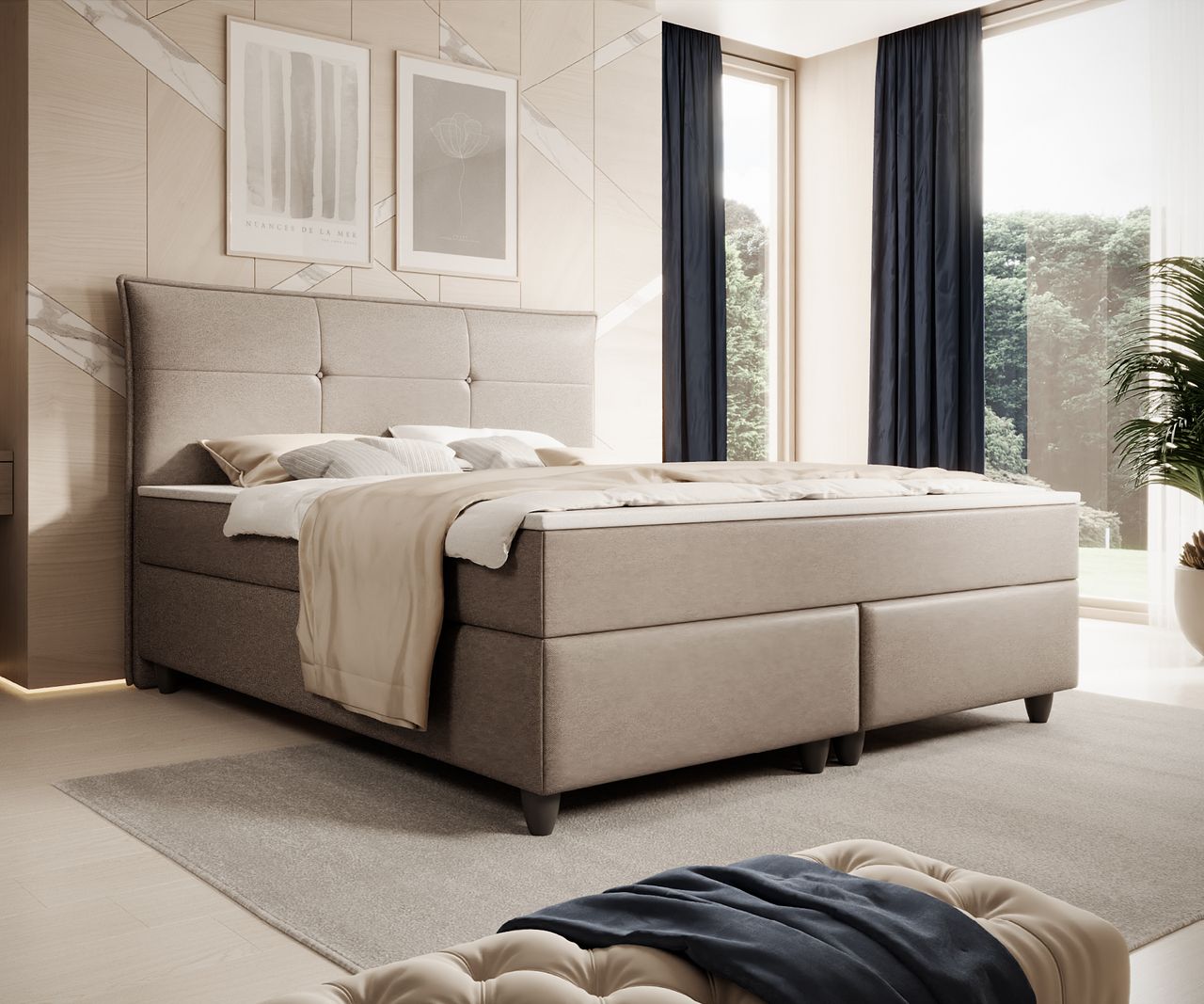 IHG Boxspringbett Emden 180x200cm Webstoff Hellgrau