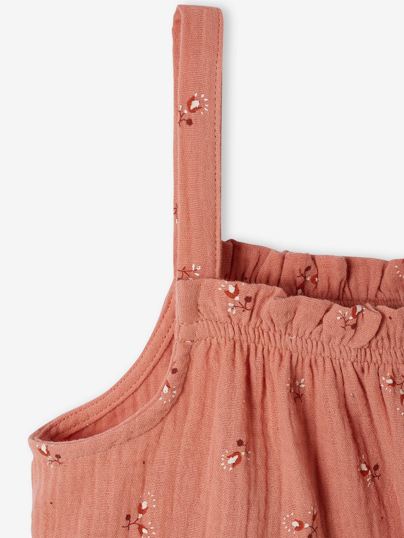 Blouse à bretelles en gaze de coton fille sable