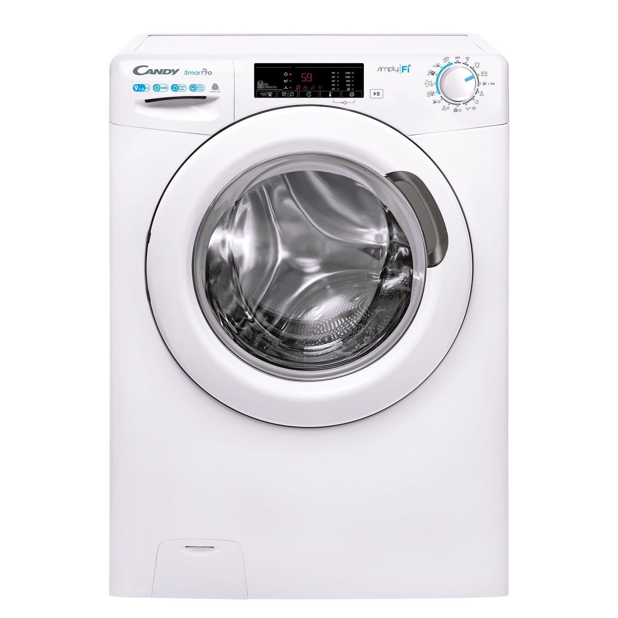 Candy Waschtrockner SmartPro Design CSOW 4965TWE/1-S, 9,00 kg, 6 kg, 1400 U/min, Wi-Fi + Bluetooth, Dampffunktion, Mix Power System, 16 Programme