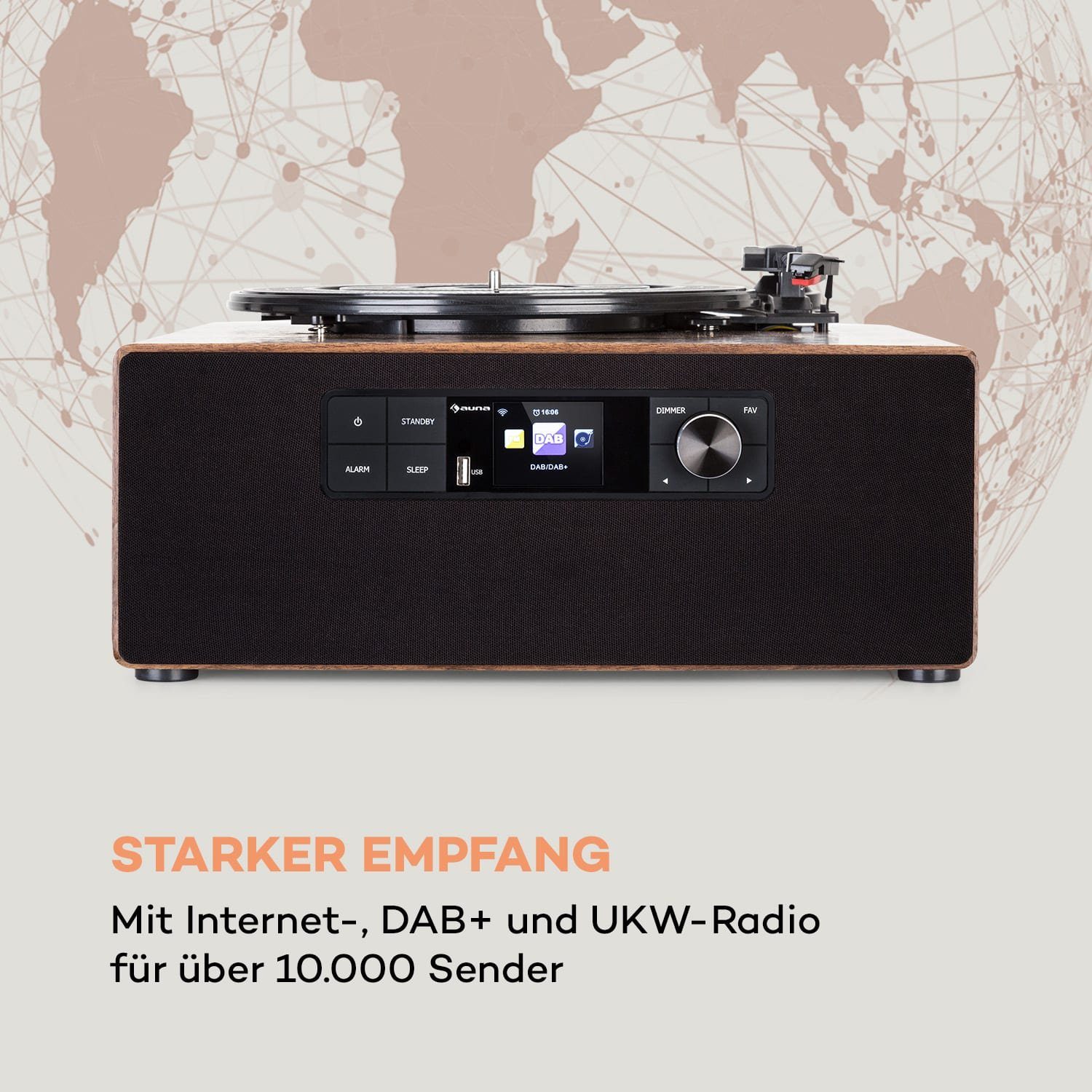 Auna Connect Vinyl Cube Plattenspieler (Riemenantrieb, Bluetooth, Schallplattenspieler mit Lautsprecher Radio Vinyl Plattenspieler)