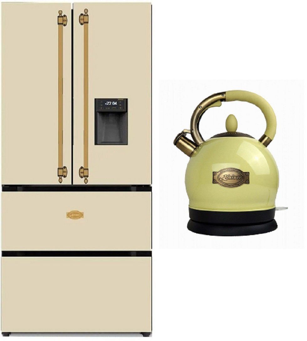 Kaiser Küchengeräte Side-by-Side KS 80425 ElfEm, 83.6 cm breit, Retro Kühlschrank, No Frost 506 L+Wasserkocher