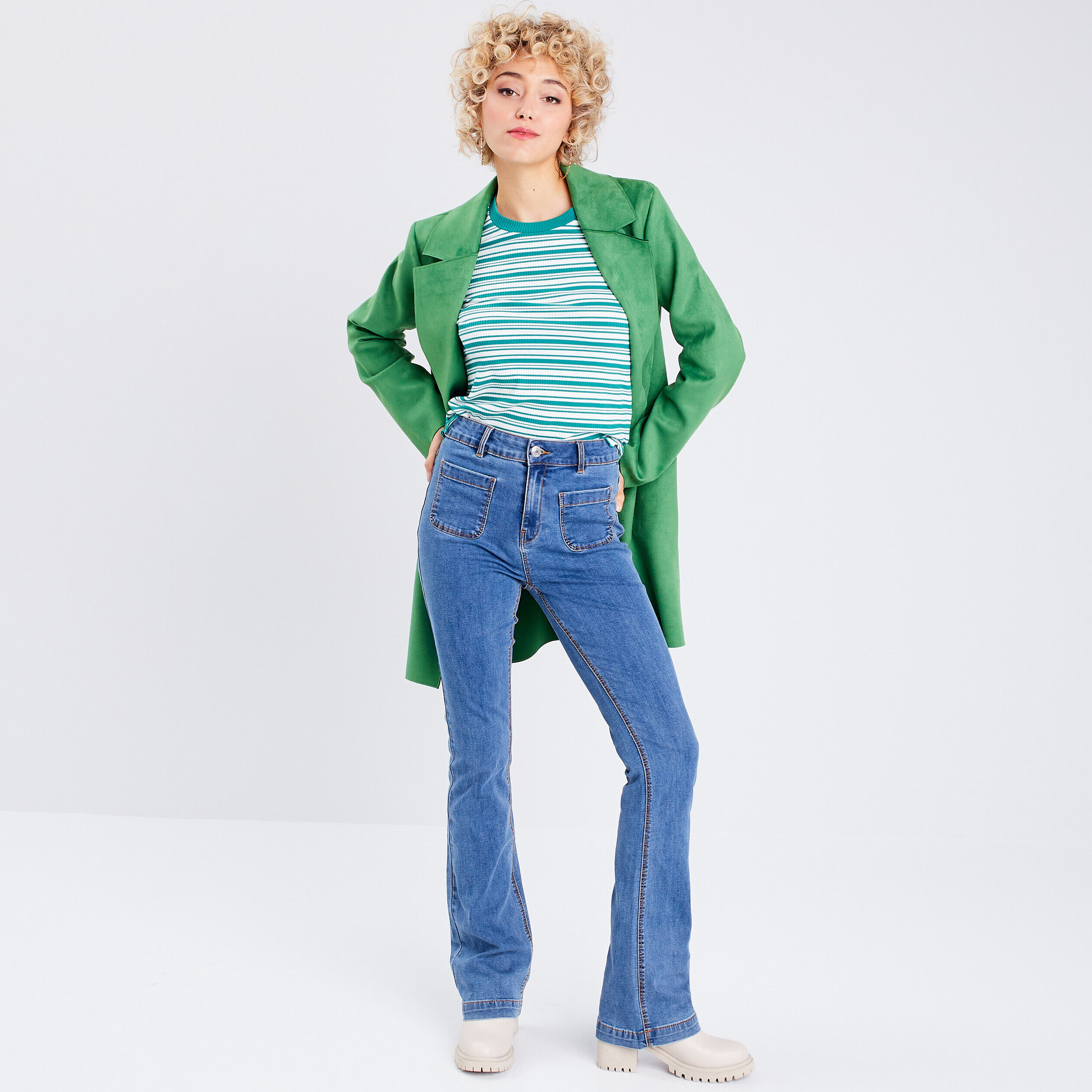 T-shirt manches longues vert femme | Cache Cache
