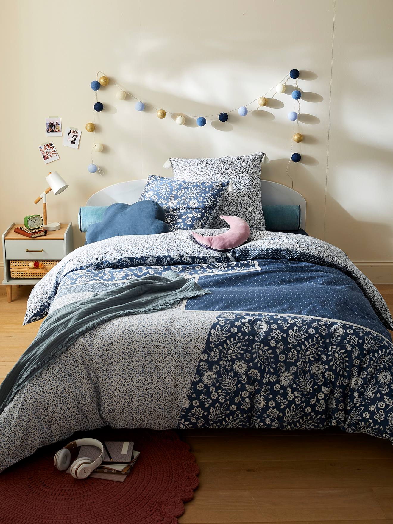 Vertbaudet Kinder Bettwäsche-Set PATCHWORK - marine/wollweiß
