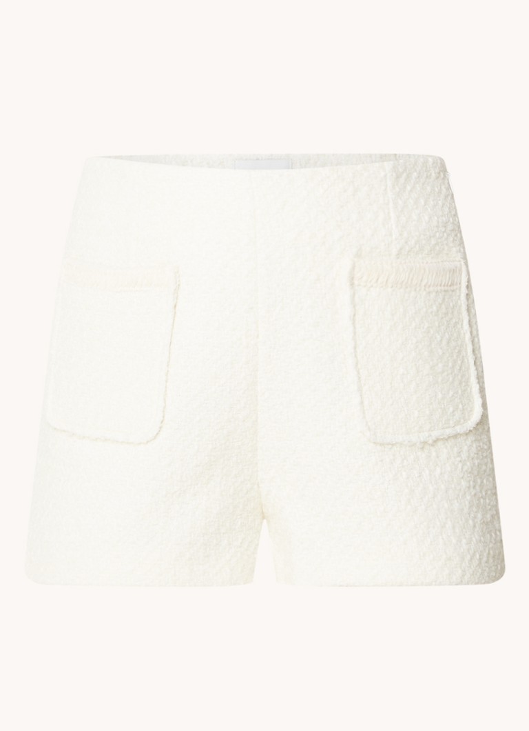 Shorts Claudie Pierlot Elga de tweed, cintura alta e corte reto, com bolsos aplicados.