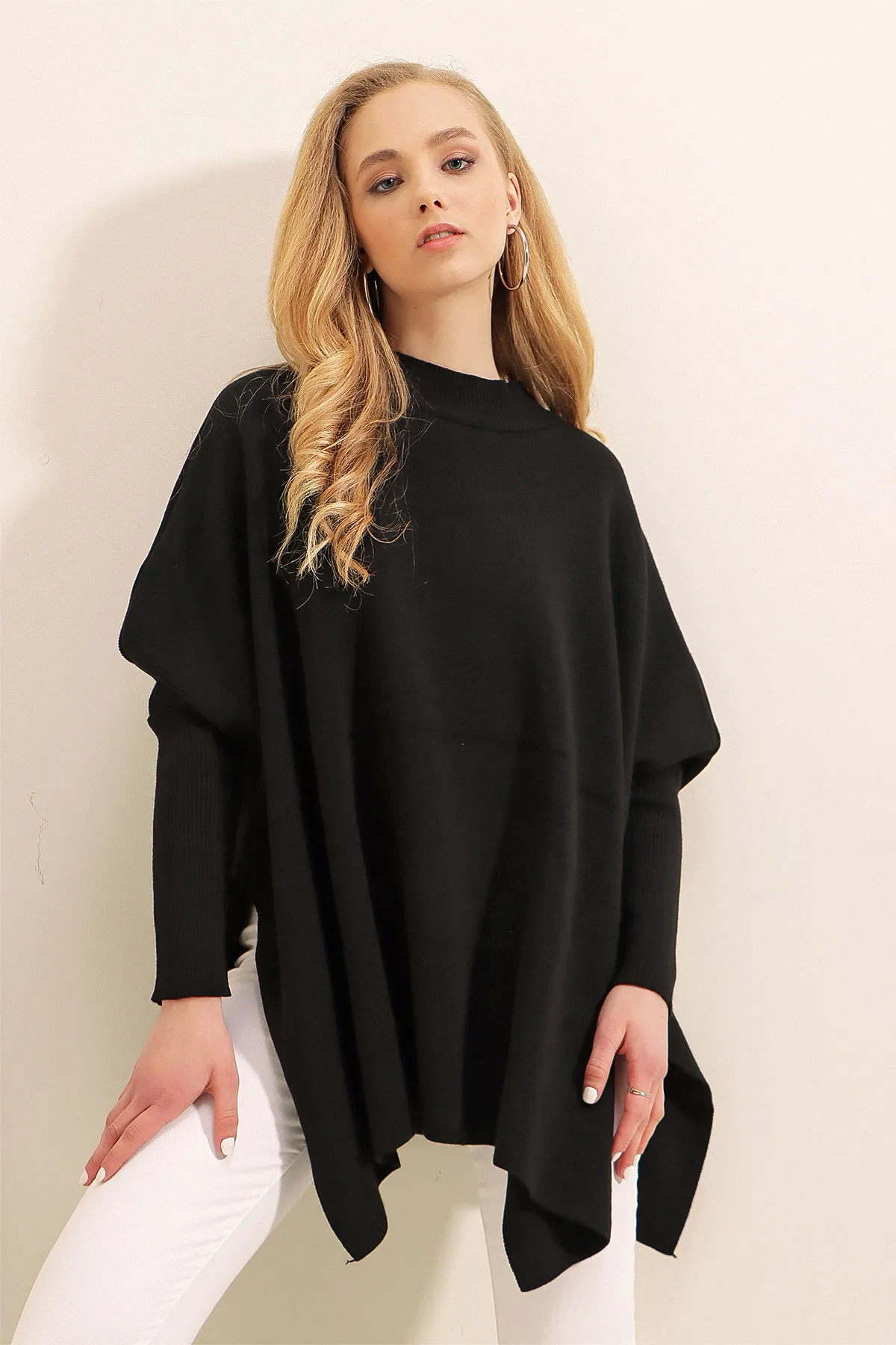 Bigdart  4123 Geschlitztes Oversize-T-Shirt – Schwarz