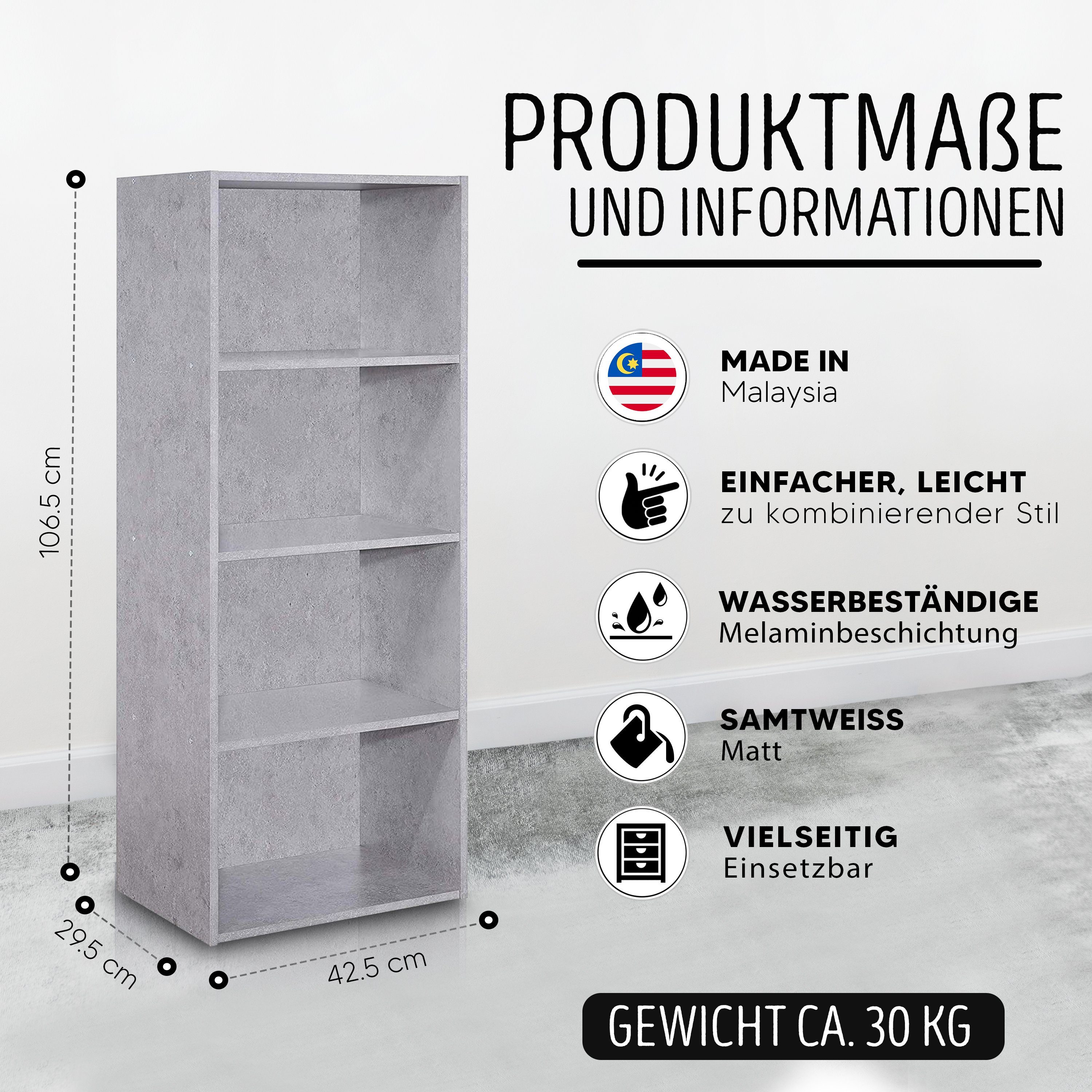 habeig Bücherregal Tube Bücherregal Standregal 4 Fächer Belastung Regalboden Standregal