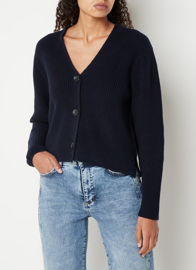 Cardigan Marc O'Polo din bumbac organic, cu nervuri, și decolteu în V.