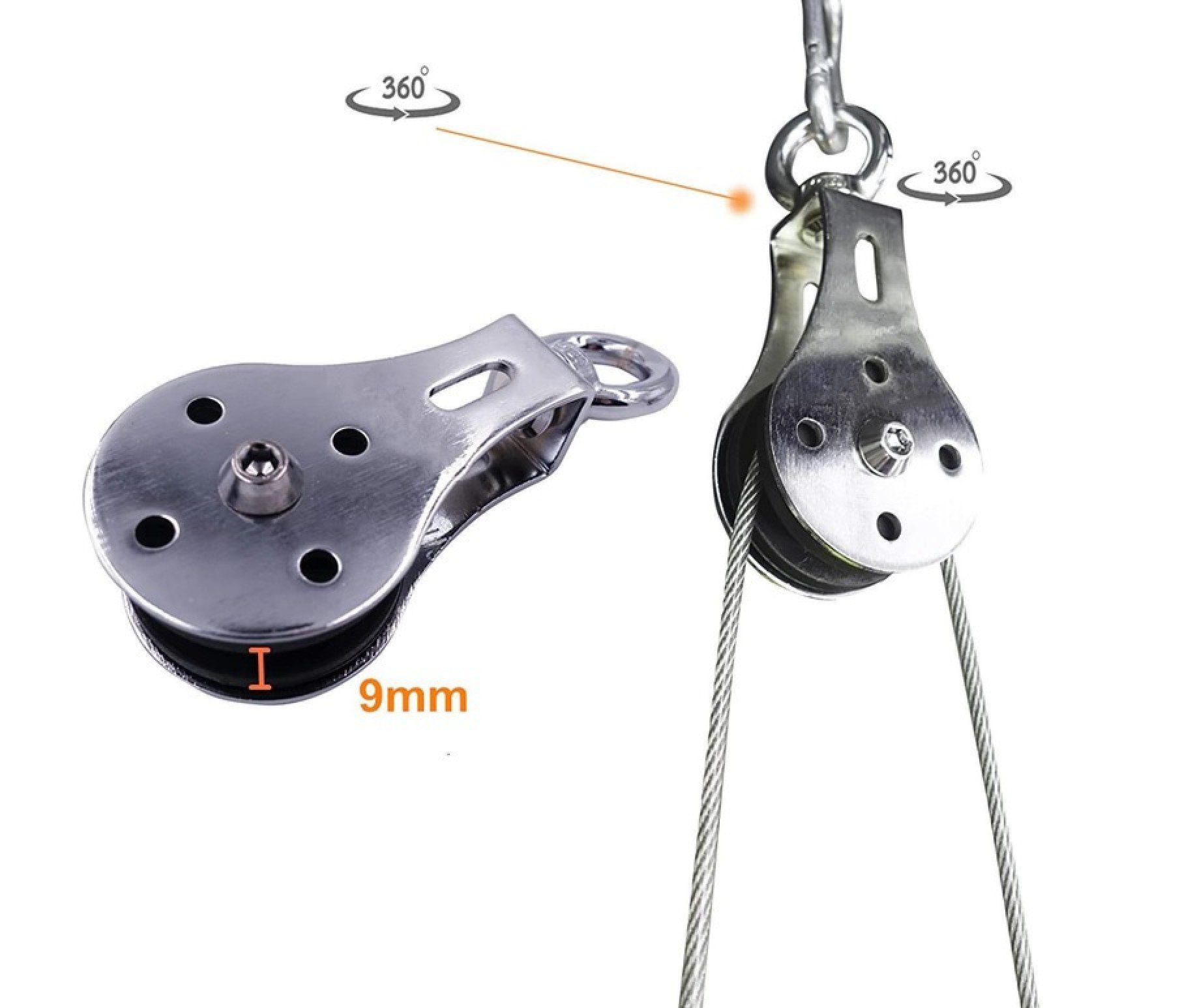 BAYLI Kurzhantel 55mm Seilrolle mit U Haltebügel, Umlenkrolle, Drahtseilrolle 360°
