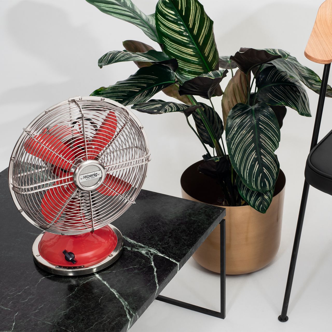 H.Koenig Elektrischer Tischventilator im Retro-Stil, rot