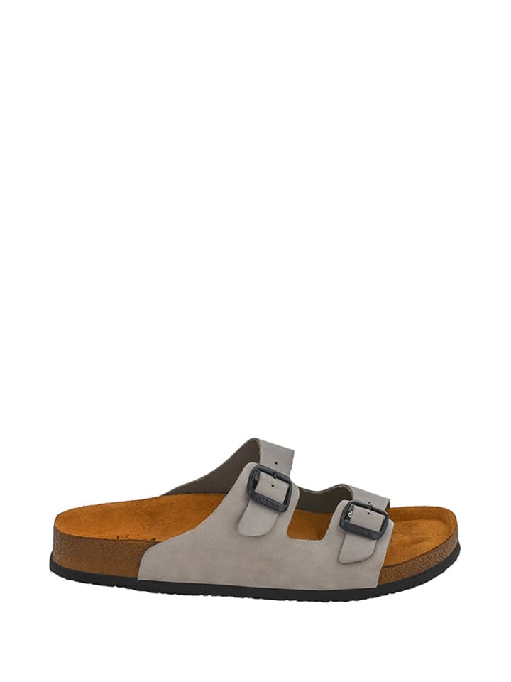Moosefield Leder-Pantoletten in Grau günstig kaufen