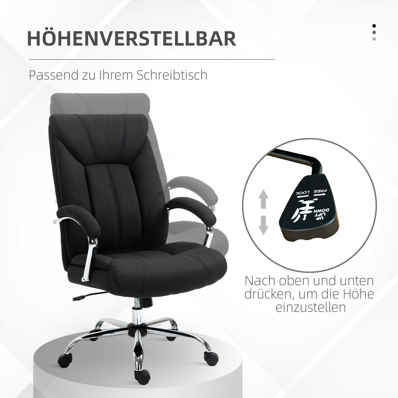 Vinsetto Bürostuhl mit Wippfunktion ergonomischer Schreibtischstuhl mit Armlehne