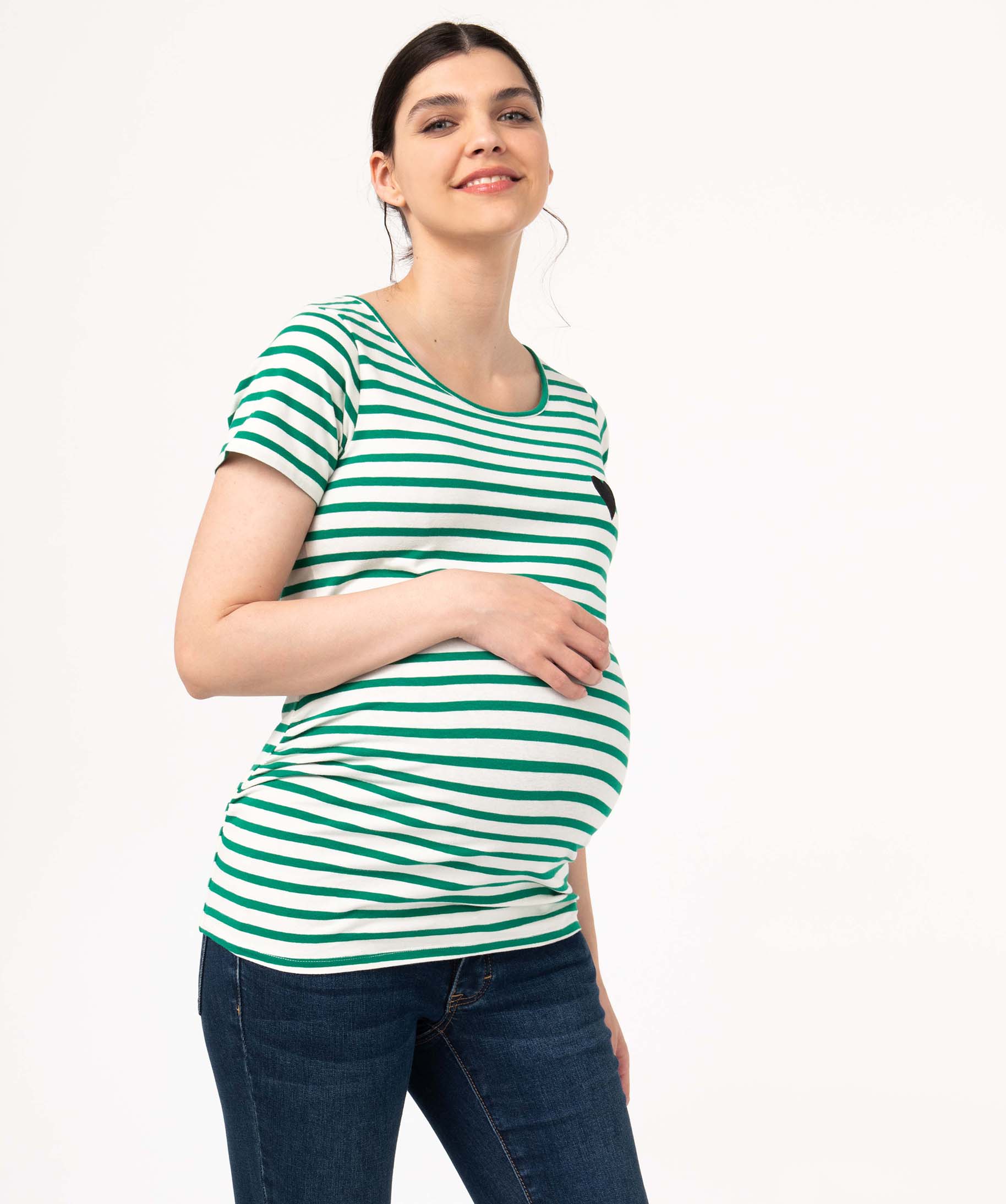 Tee-shirt de grossesse rayé à manches courtes vert | GEMO