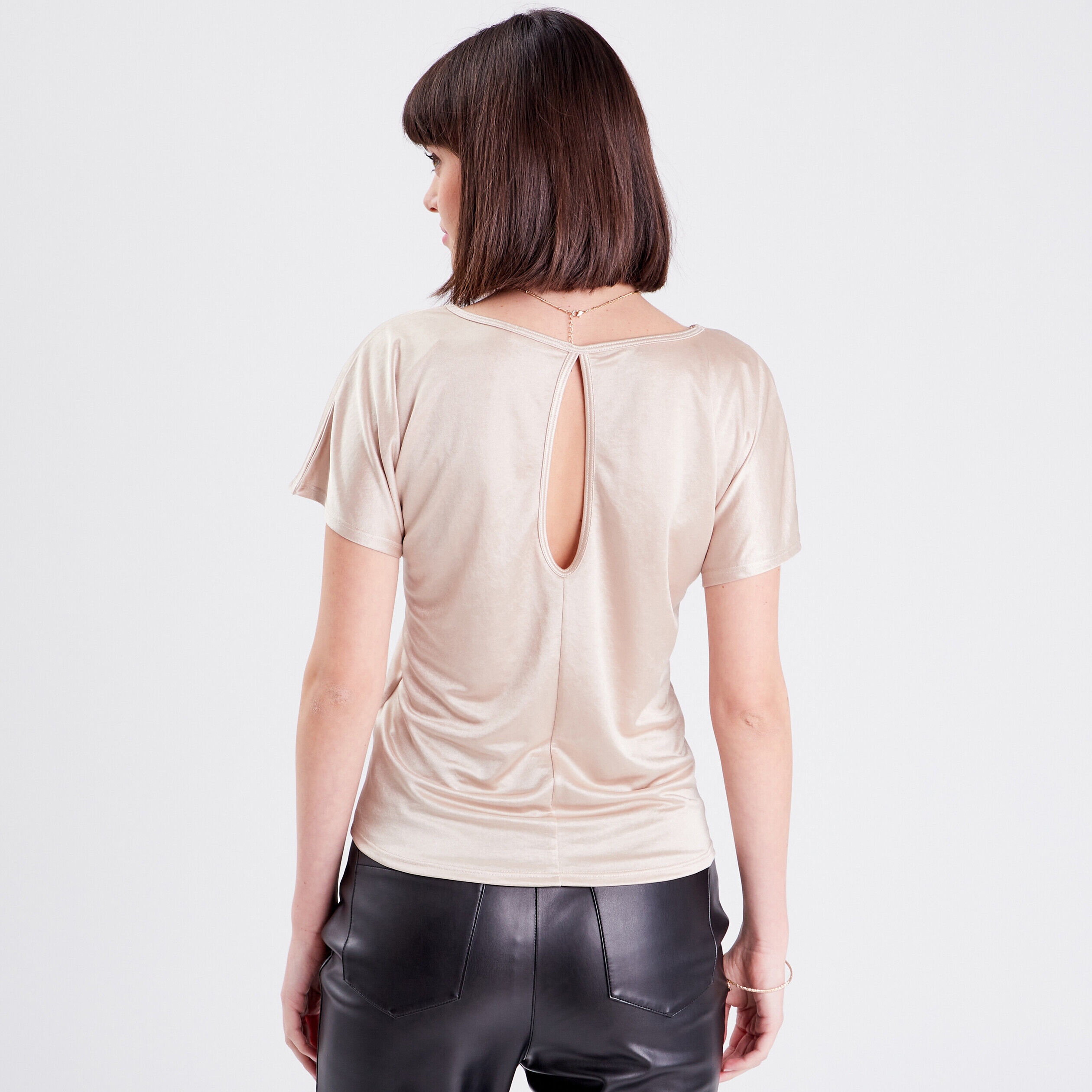 T-shirt manches courtes satiné couleur or femme | Cache Cache