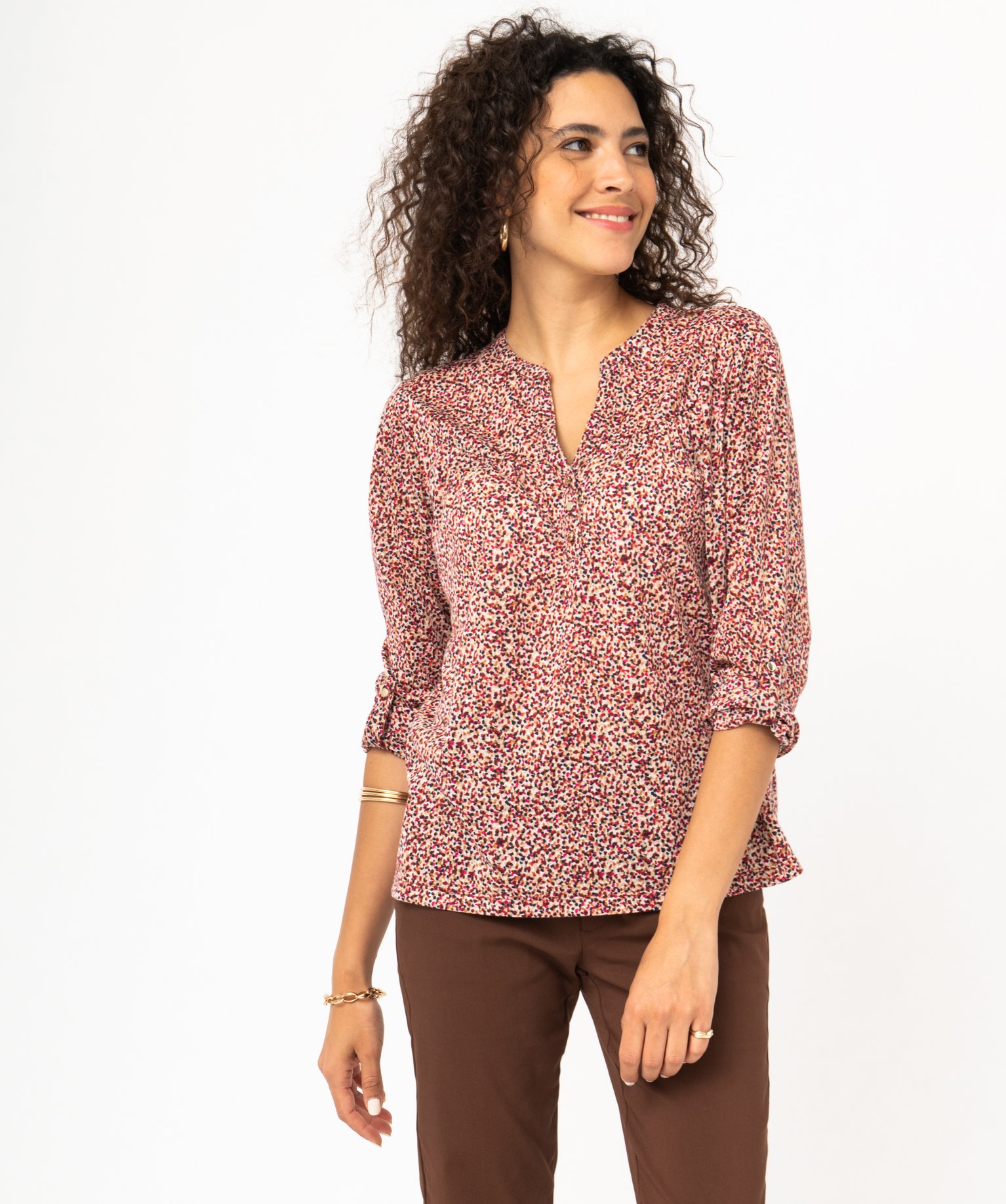 Tee-shirt à manches longues imprimé en polyester recyclé ... imprime | GEMO