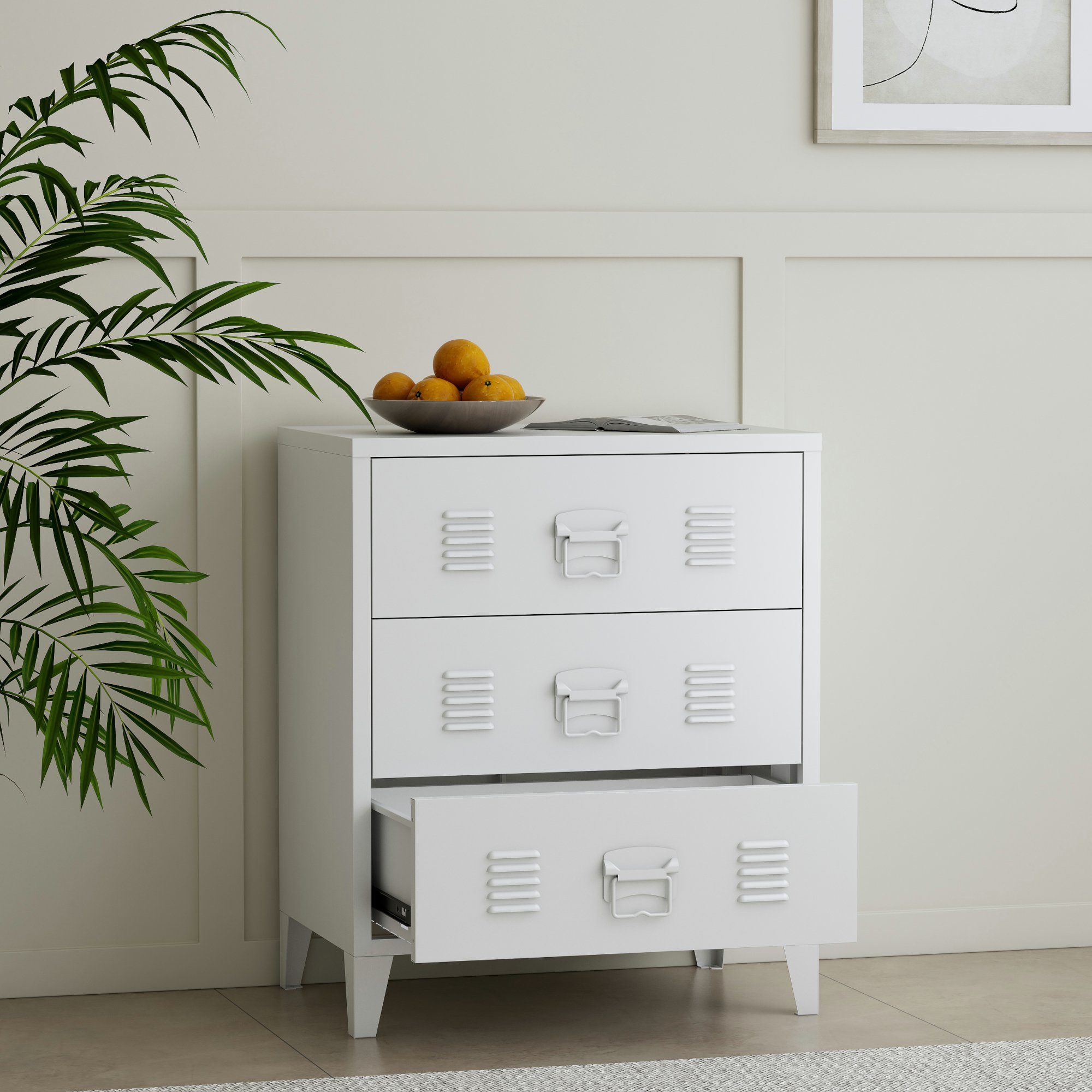 en.casa Mehrzweckschrank Hämeenlinna Schubladenschrank 60x40x72 cm Weiß