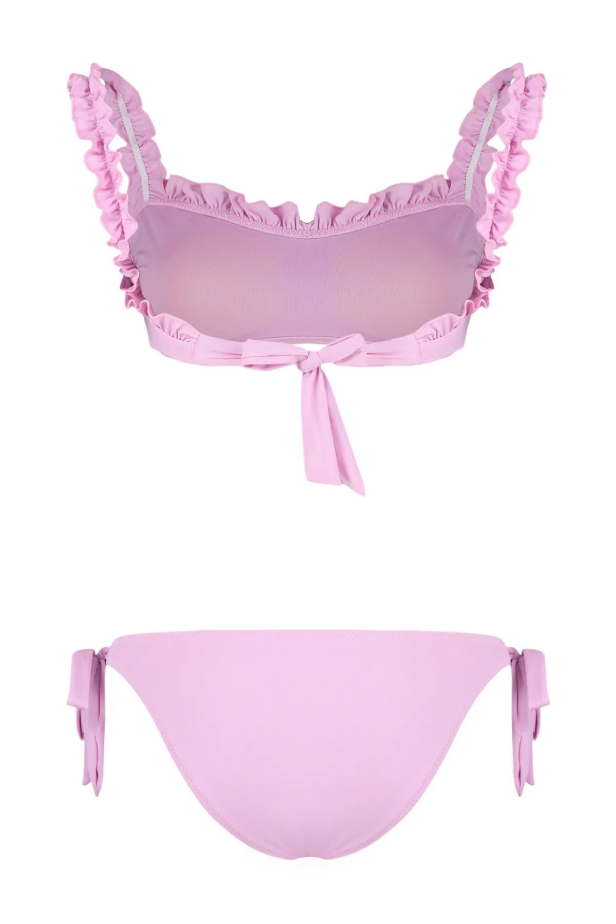 Trendyol Collection  Rosafarbenes, strukturiertes Bustier-Bikini-Set mit Rüschen TBESS24BT00101