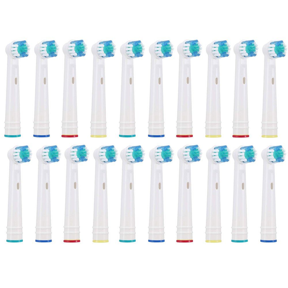 Dooloo Aufsteckbürste 20 Stück Ersatzbürsten kompatibel mit Oral-B, Spar-Set, Flexible Nylonbürsten, Frabcodierte Ringe