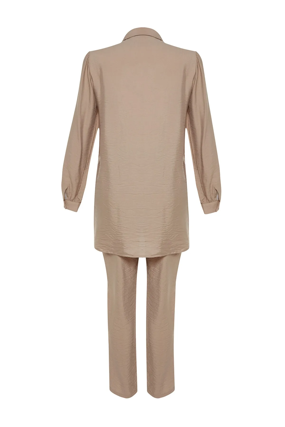 Trendyol Modest  Kamelfarbenes Leinen-Look-Hemd-Hosen-Webset TCTSS23US00079