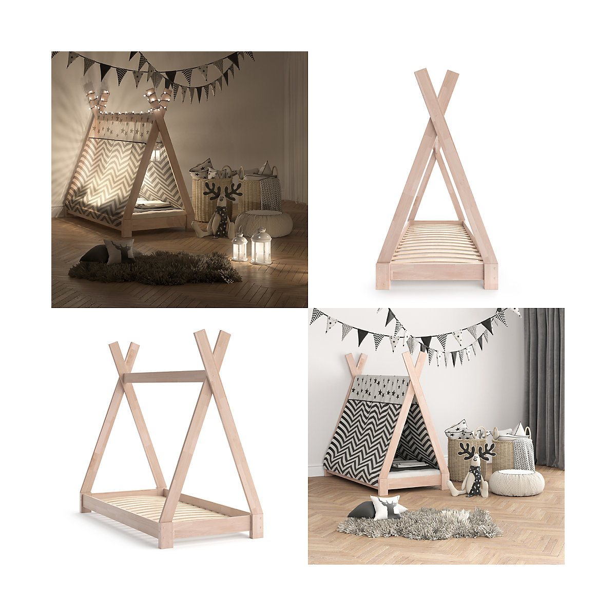 Kinderbett TIPI  70 x 140 cm Natur
