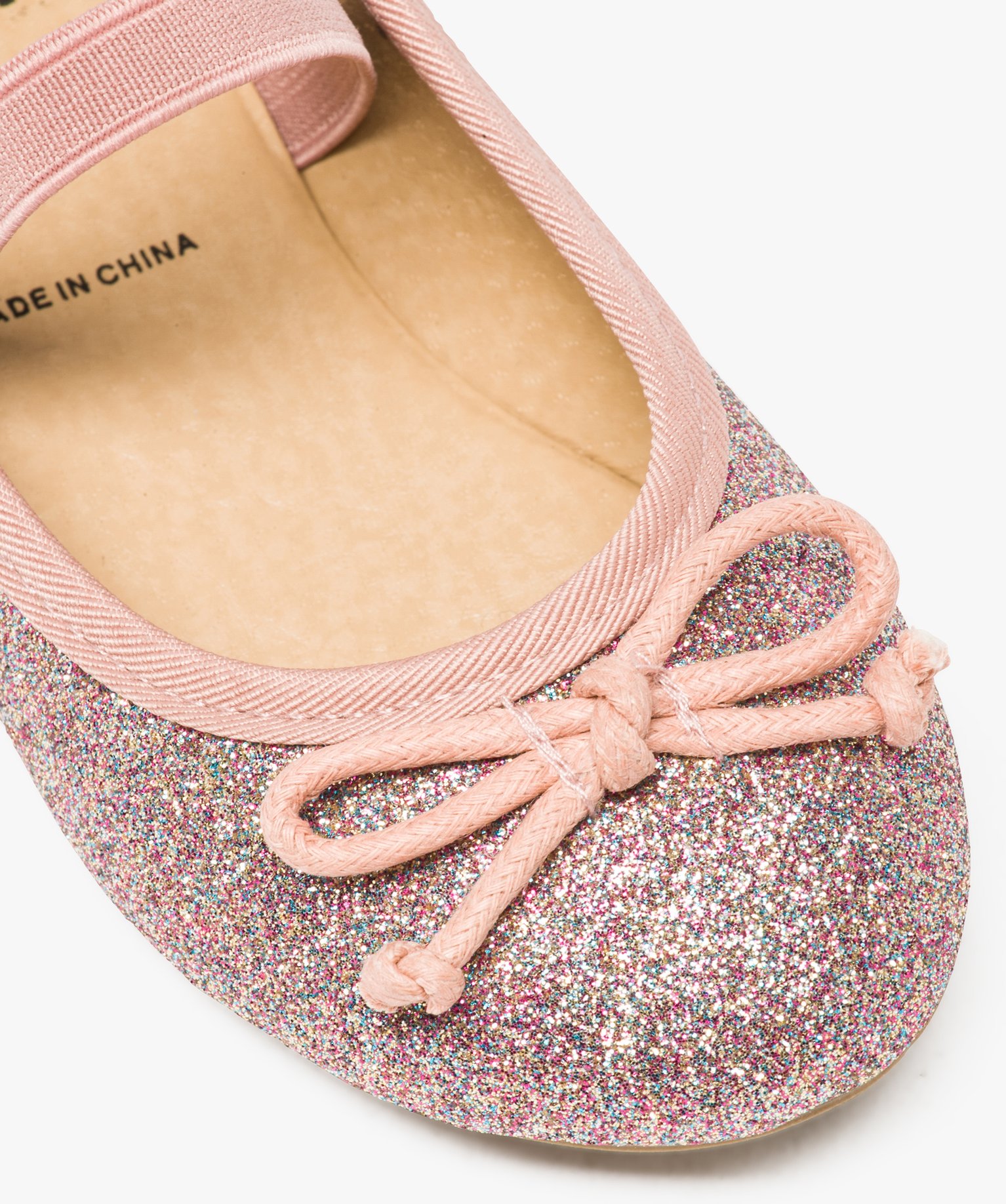 Ballerines fille pailletées avec bride élastique et n?ud rose | GEMO