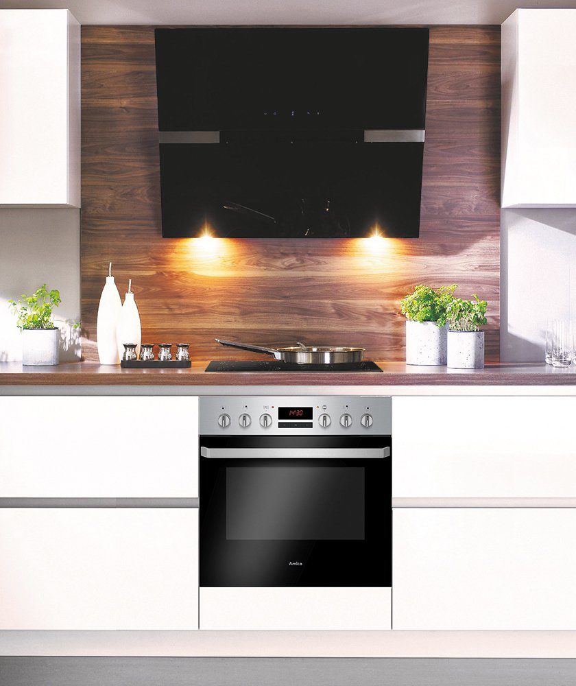 Amica Elektro-Herd-Set Fine Design Herd Set Backofen Glaskeramik Kochfeld Umluft Timer Bräterzone, Steam Clean Reinigung, Umluft Grill Kochfeld mit Bräter-+ Zweiskreis-Zone