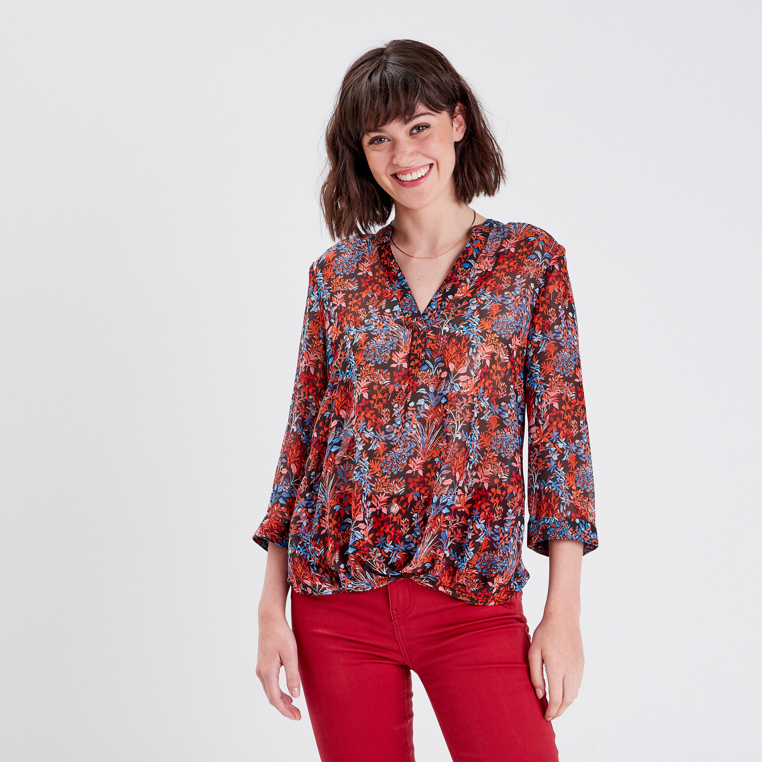 Blouse manches 3/4 marron foncé femme | Cache Cache